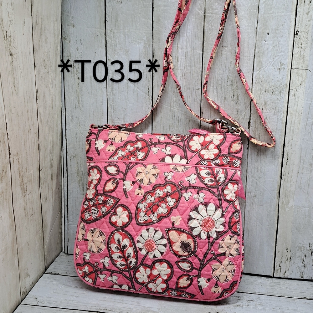 Vera Bradley M/Lrg 12"t Pink Floral Hipster ZipTop MultiPocket Crossbody Retired - Picture 12 of 12